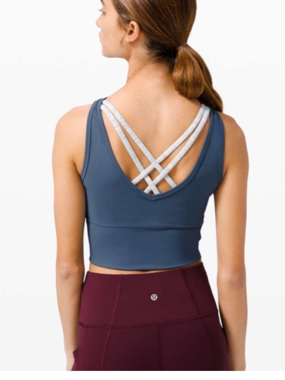 Lululemon iron blue ribbed power pivot tank crop 6